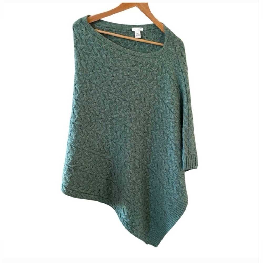 J Jill Women Poncho Bohemian Peasant Asymmetrical Knit Sweater Cape Wrap Green - Picture 3 of 9